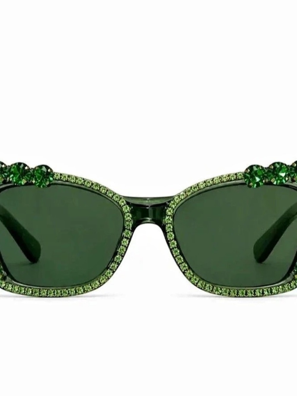 Crystal Embellished Cat Eye Sunglasses in Green & Black